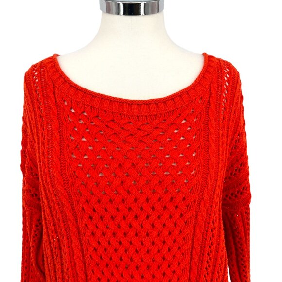 Anthropologie Moth Open Knit Zipper Back Sweater Orange Size XL - Picture 2 of 9